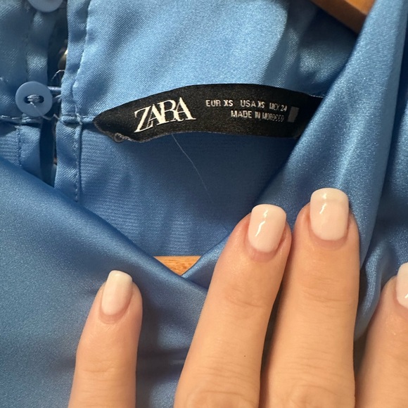 Zara Sleek Ice Blue Satin Blouse - Picture 5 of 8